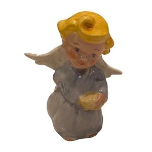 Vintage Angel Holding Piggybank with Hammer Behind Her Back.